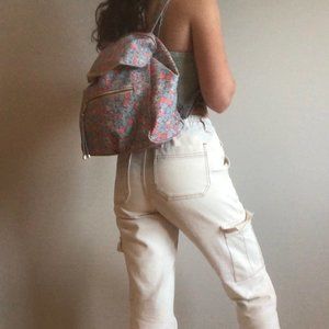 Rose Print Backpack Pink and Blue